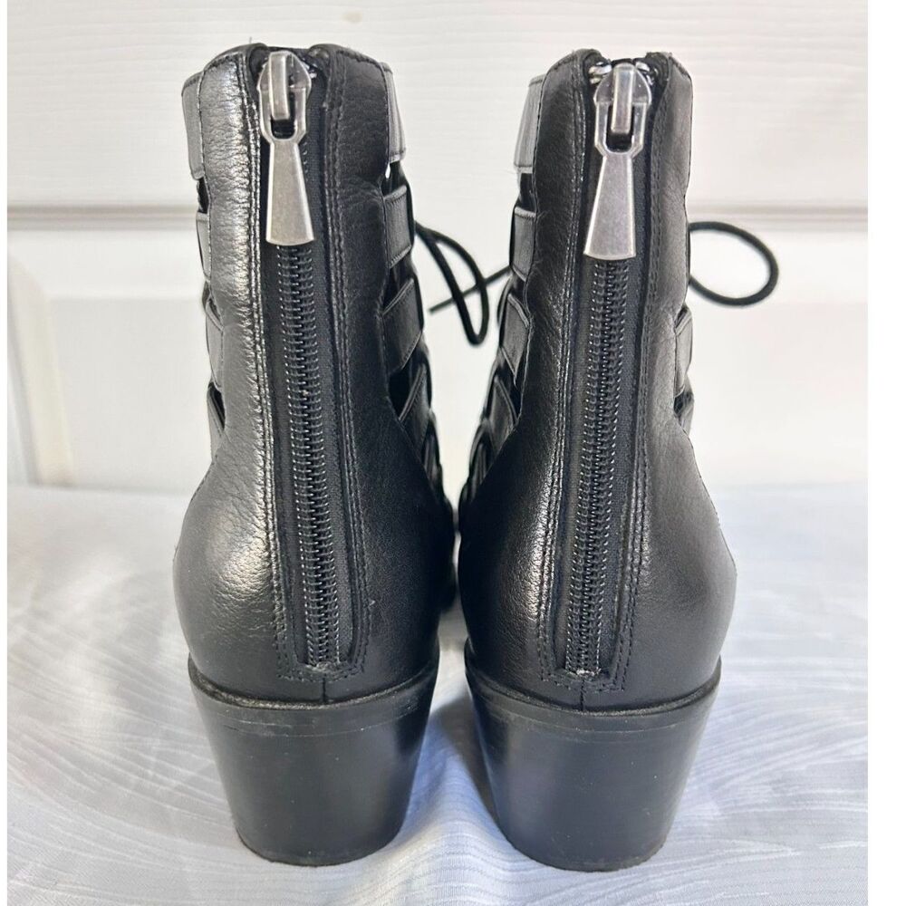TREASURE & BOND Black Leather Woven Cutout Lace-up Ankle Boots - Size 8 - Picture 3 of 8
